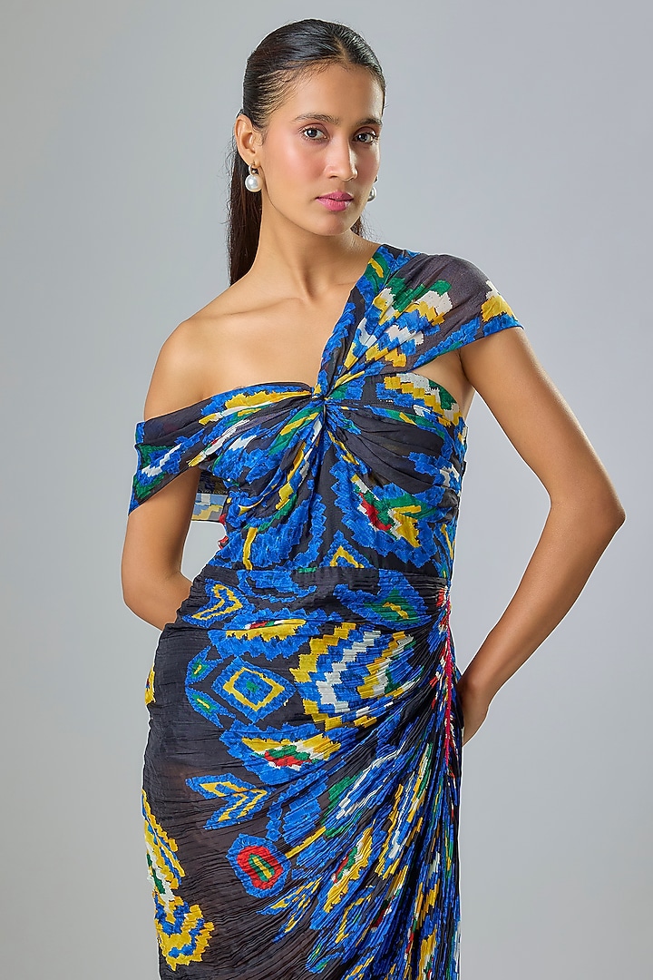 Black Chiffon Aztec Printed Maxi Vacation Dress by Saaksha & Kinni at Pernia's Pop Up Shop
