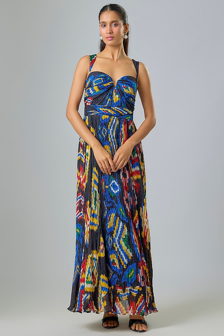 Black Chiffon Aztec Printed Maxi Vacation Dress by Saaksha & Kinni at Pernia's Pop Up Shop