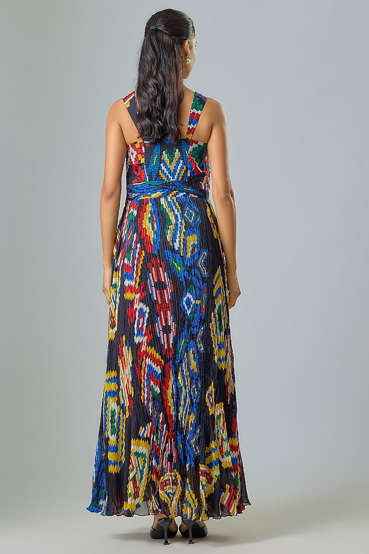 Black Chiffon Aztec Printed Maxi Cocktail Dress by Saaksha & Kinni at Pernia's Pop Up Shop