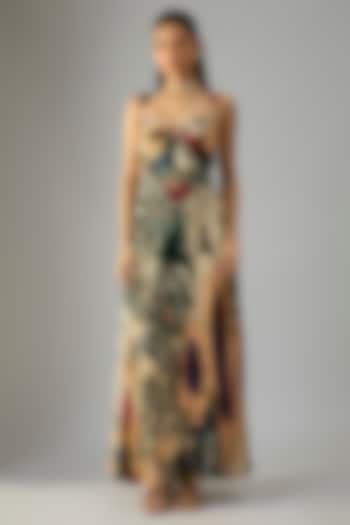 Multi-Colored Chiffon Floral Printed Maxi Vacation Dress by Saaksha & Kinni at Pernia's Pop Up Shop
