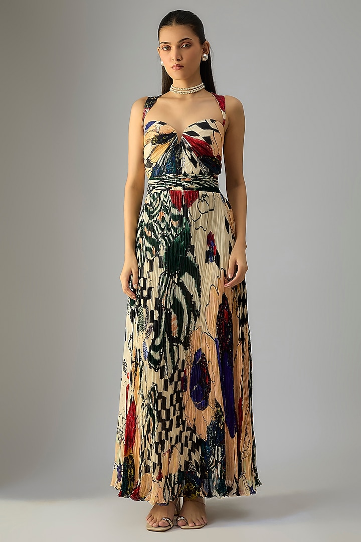 Multi-Colored Chiffon Floral Printed Maxi Vacation Dress by Saaksha & Kinni at Pernia's Pop Up Shop
