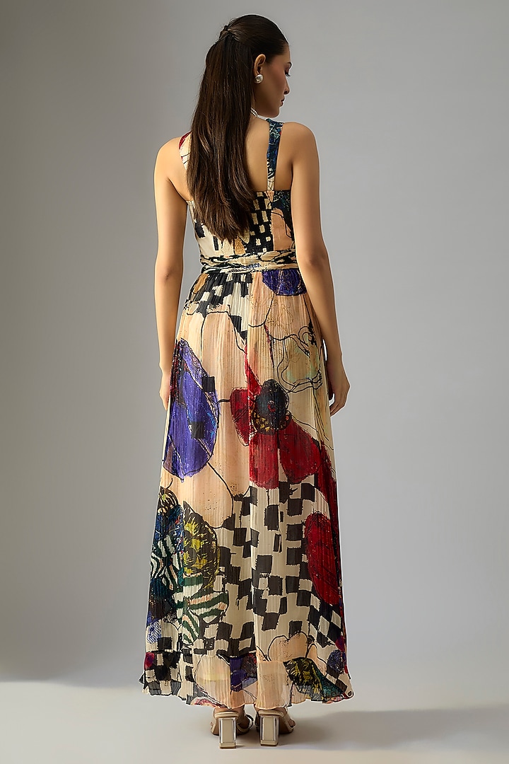Multi-Colored Chiffon Floral Printed Maxi Cocktail Dress by Saaksha & Kinni at Pernia's Pop Up Shop