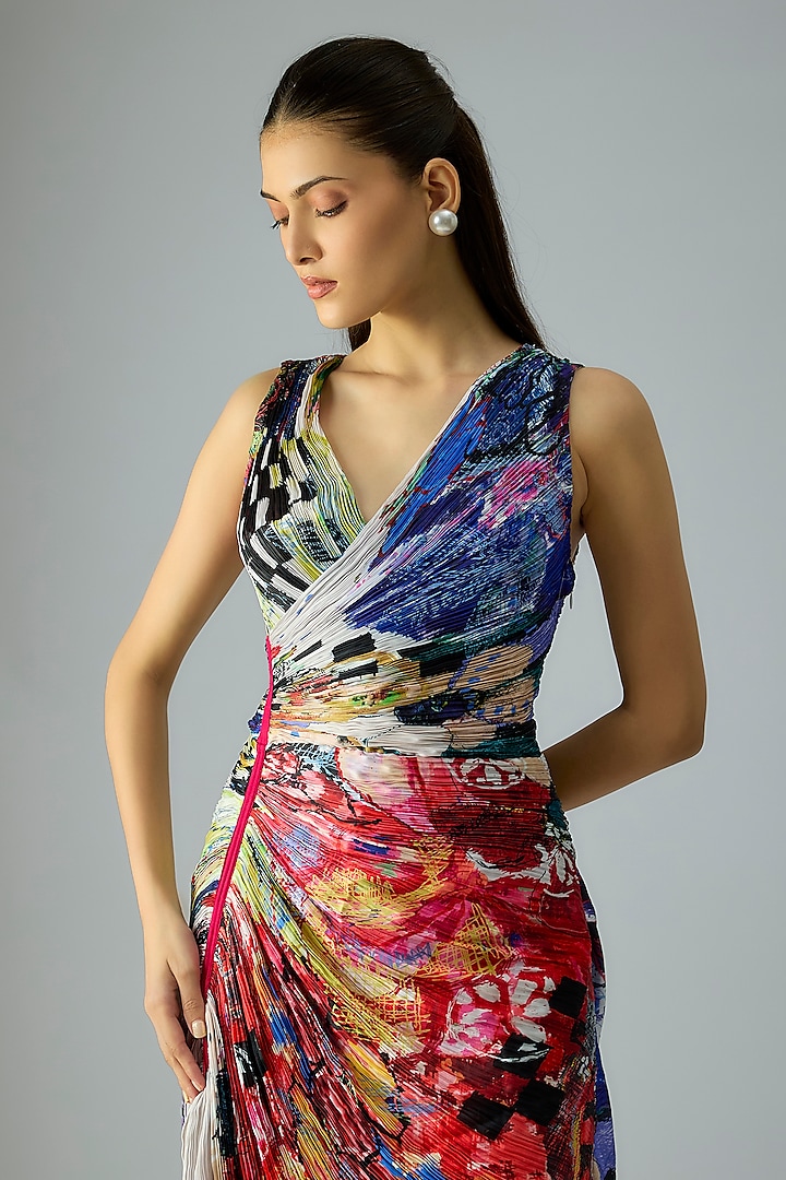 Multi-Colored Poly Florence Chiffon Abstract Floral Printed Vacation Dress by Saaksha & Kinni at Pernia's Pop Up Shop