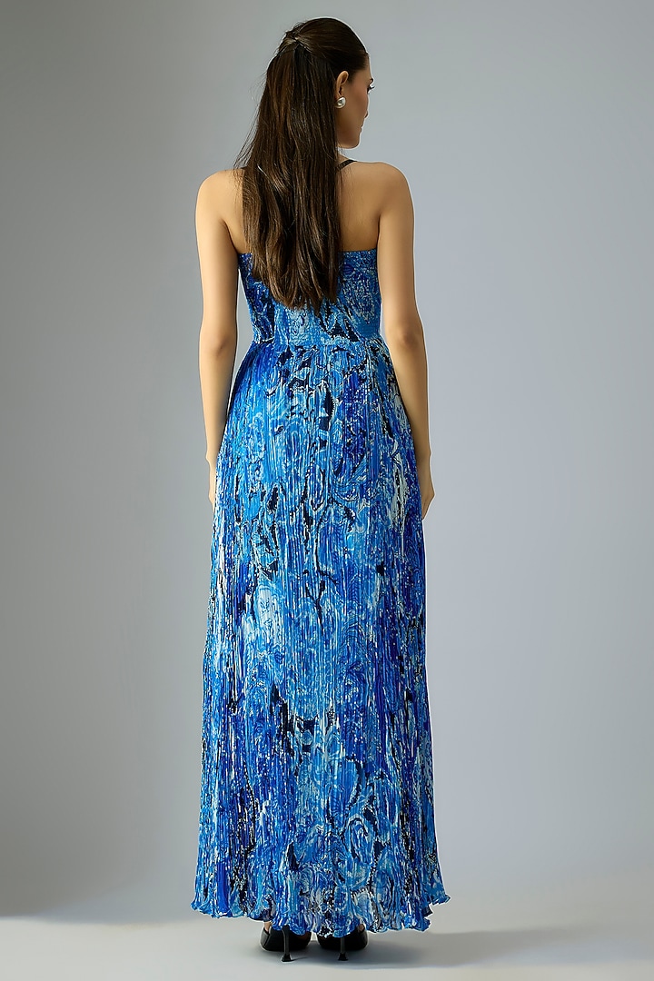 Blue Chiffon Abstract Floral Printed Maxi Vacation Dress by Saaksha & Kinni at Pernia's Pop Up Shop