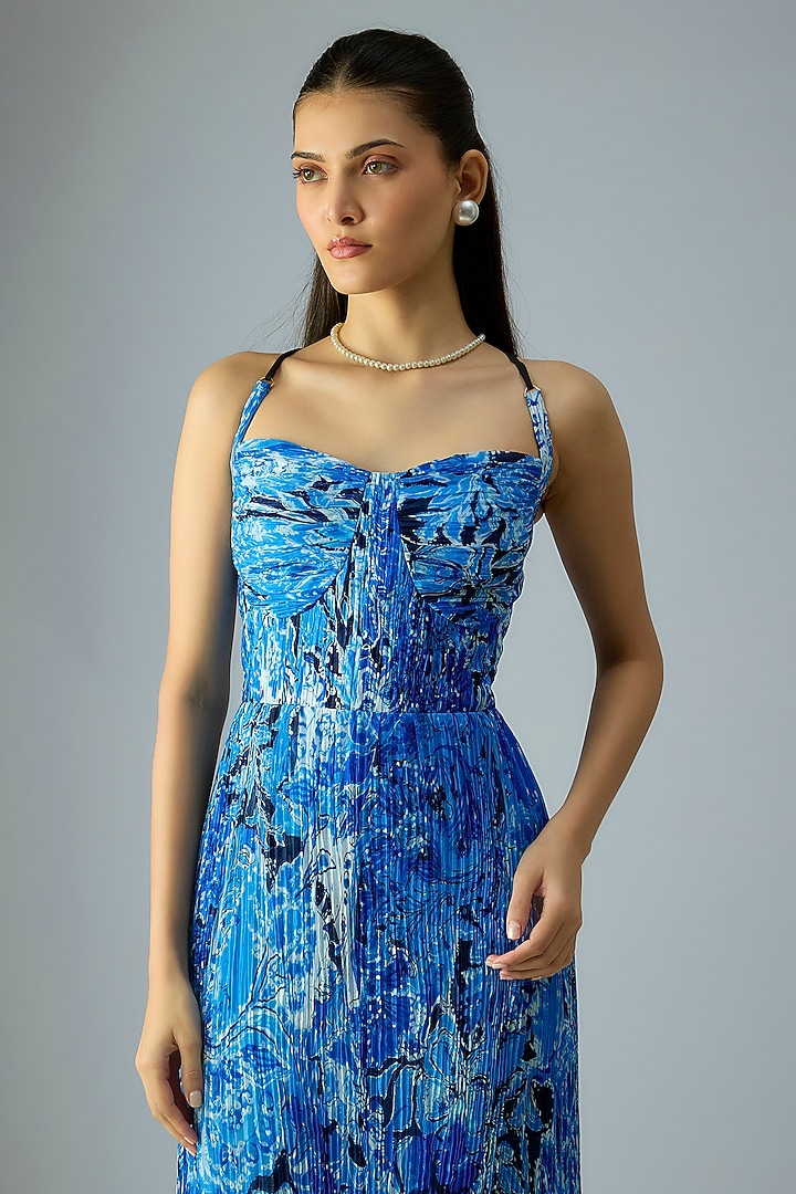 Blue Chiffon Abstract Floral Printed Maxi Vacation Dress by Saaksha & Kinni at Pernia's Pop Up Shop