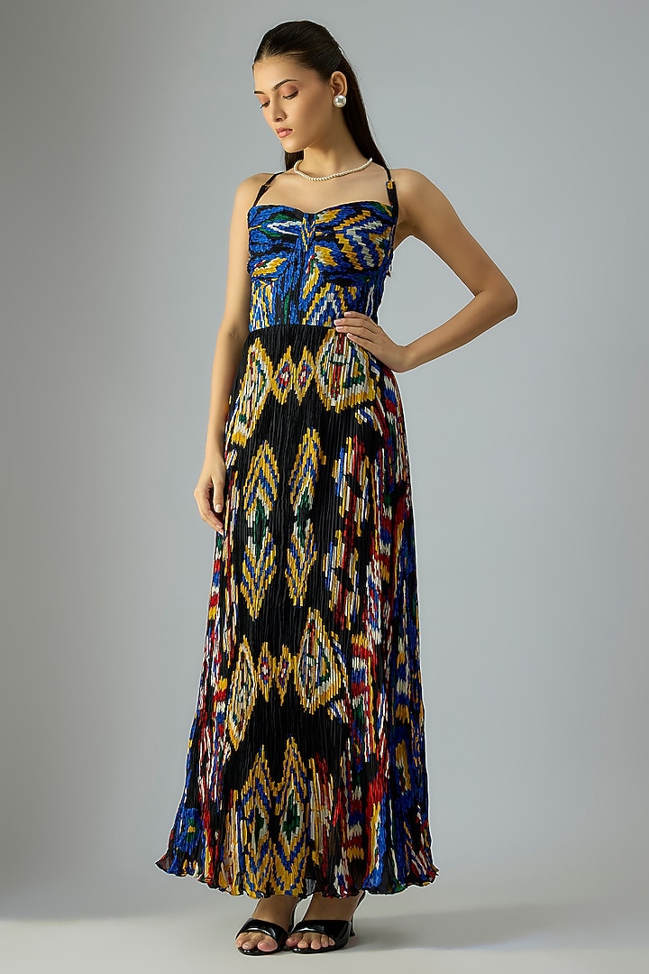 Black Chiffon Aztec Printed Maxi Vacation Dress by Saaksha & Kinni at Pernia's Pop Up Shop