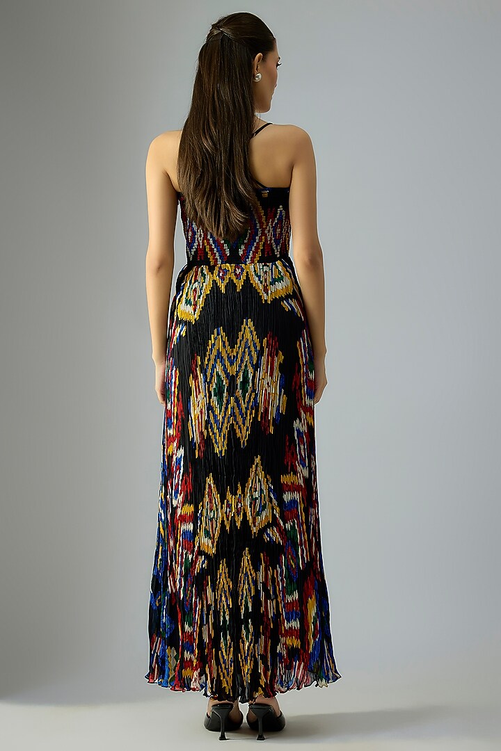 Black Chiffon Aztec Printed Maxi Vacation Dress by Saaksha & Kinni at Pernia's Pop Up Shop
