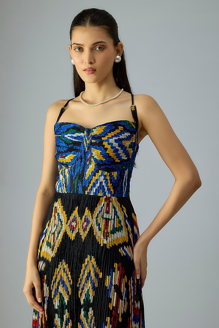Black Chiffon Aztec Printed Maxi Vacation Dress by Saaksha & Kinni at Pernia's Pop Up Shop