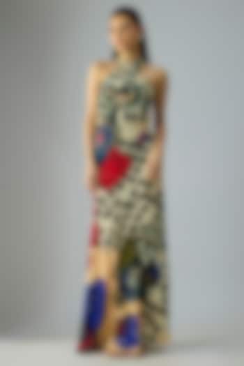 Multi-Colored Crepe Abstract Floral Printed Maxi Vacation Dress by Saaksha & Kinni at Pernia's Pop Up Shop