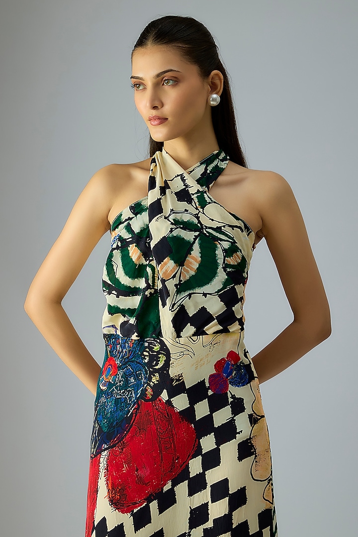 Multi-Colored Crepe Abstract Floral Printed Maxi Vacation Dress by Saaksha & Kinni at Pernia's Pop Up Shop