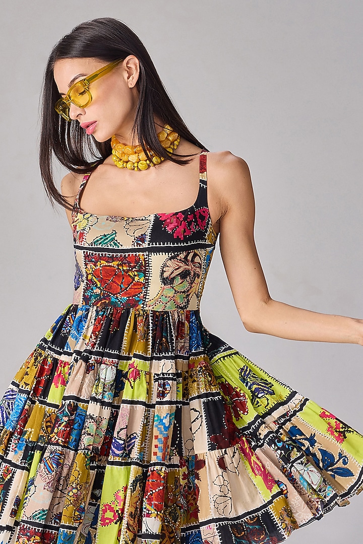 Multi-Colored Cambric Abstract Printed Mini Vacation Dress by Saaksha & Kinni at Pernia's Pop Up Shop