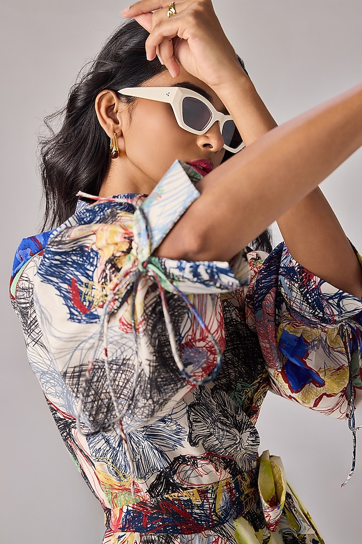 Multi-Colored Crepe Abstract Floral Printed Wrap-Style Mini Summer Dress by Saaksha & Kinni at Pernia's Pop Up Shop