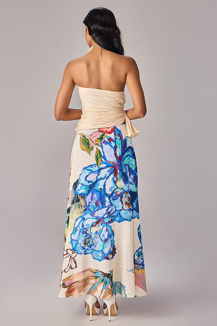 Multi-Colored Crepe Floral Printed Overlap Skirt Set by Saaksha & Kinni at Pernia's Pop Up Shop