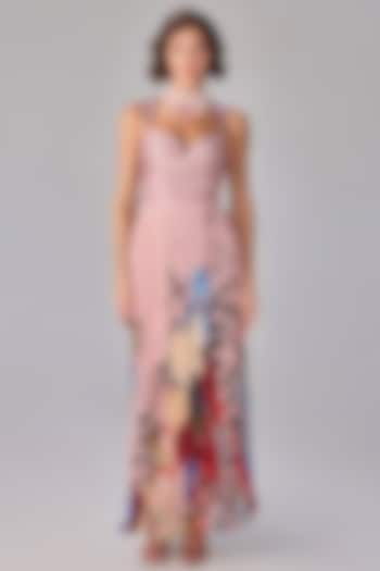 Light Pink Chiffon Abstract Floral Printed Pleated Maxi Vacation Dress by Saaksha & Kinni at Pernia's Pop Up Shop
