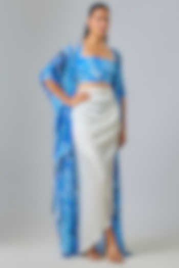 Multi-Colored Chiffon Abstract Floral Printed Cape Set by Saaksha & Kinni at Pernia's Pop Up Shop