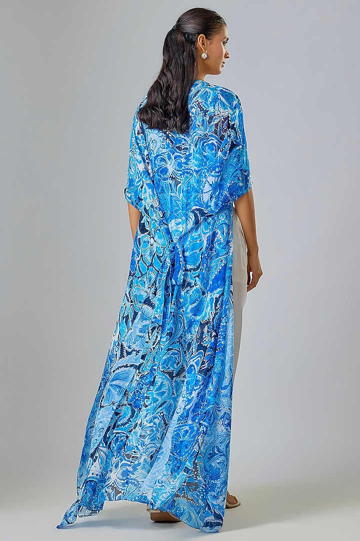 Multi-Colored Chiffon Abstract Floral Printed Cape Set by Saaksha & Kinni at Pernia's Pop Up Shop