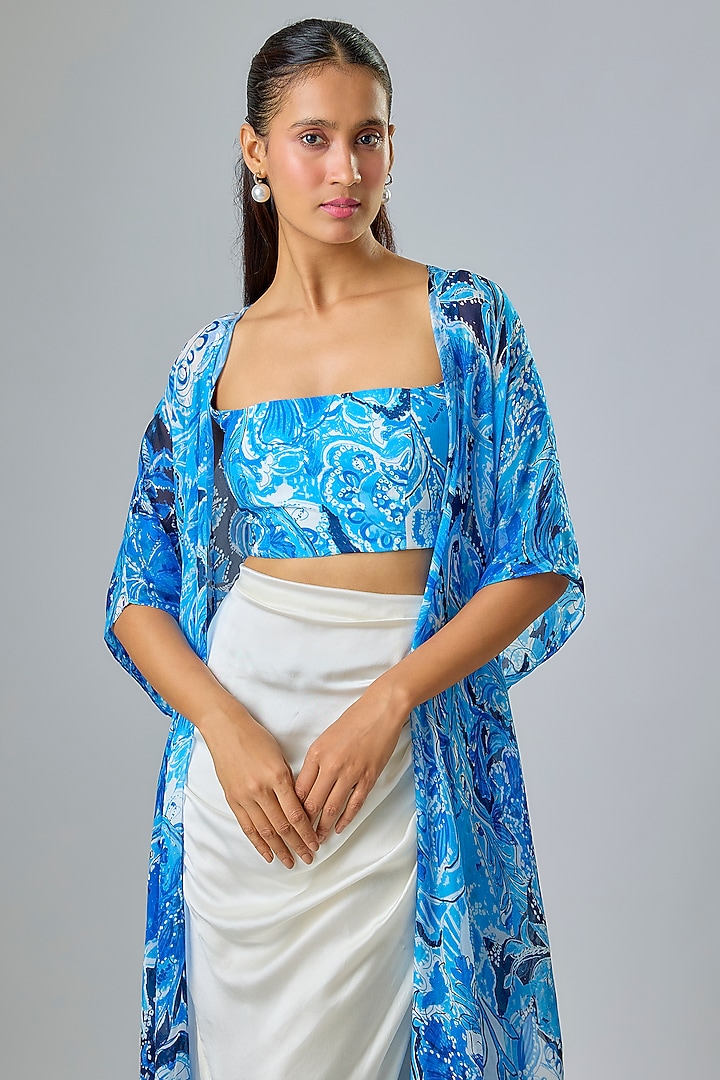 Multi-Colored Chiffon Abstract Floral Printed Cape Set by Saaksha & Kinni at Pernia's Pop Up Shop
