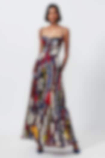 Multi-Colored Chiffon Abstract Floral Printed Maxi Vacation Dress by Saaksha & Kinni at Pernia's Pop Up Shop