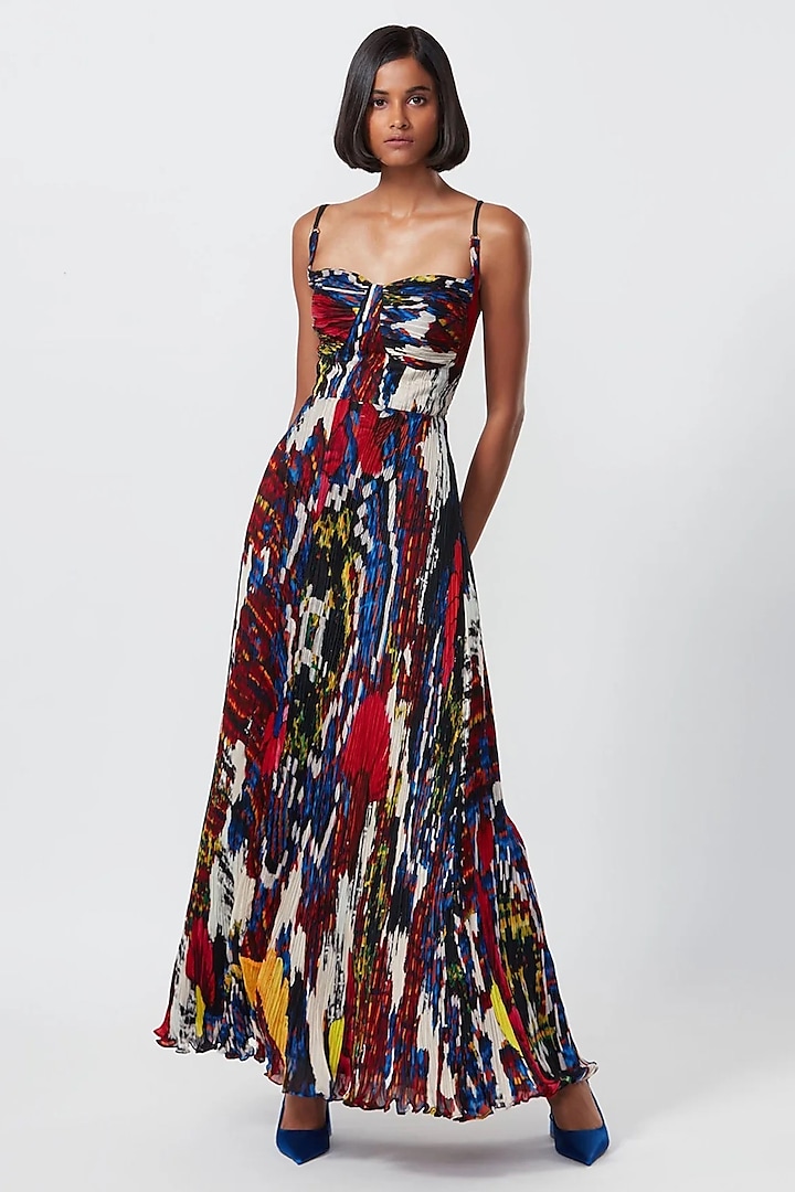 Multi-Colored Chiffon Abstract Floral Printed Maxi Vacation Dress by Saaksha & Kinni at Pernia's Pop Up Shop