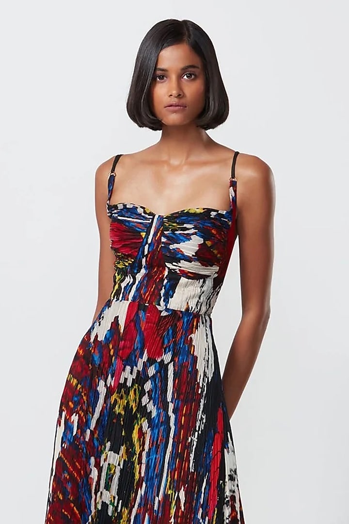 Multi-Colored Chiffon Abstract Floral Printed Maxi Vacation Dress by Saaksha & Kinni at Pernia's Pop Up Shop