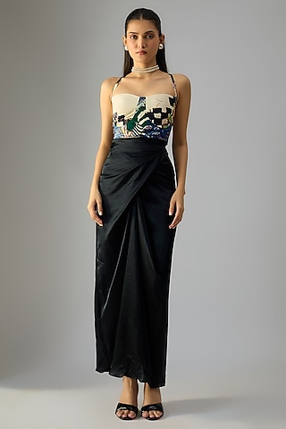 Multi-Colored Satin Floral Printed Bustier by Saaksha & Kinni