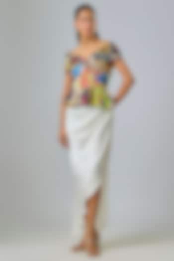 White Satin High-Waisted Wrap Skirt Set by Saaksha & Kinni at Pernia's Pop Up Shop