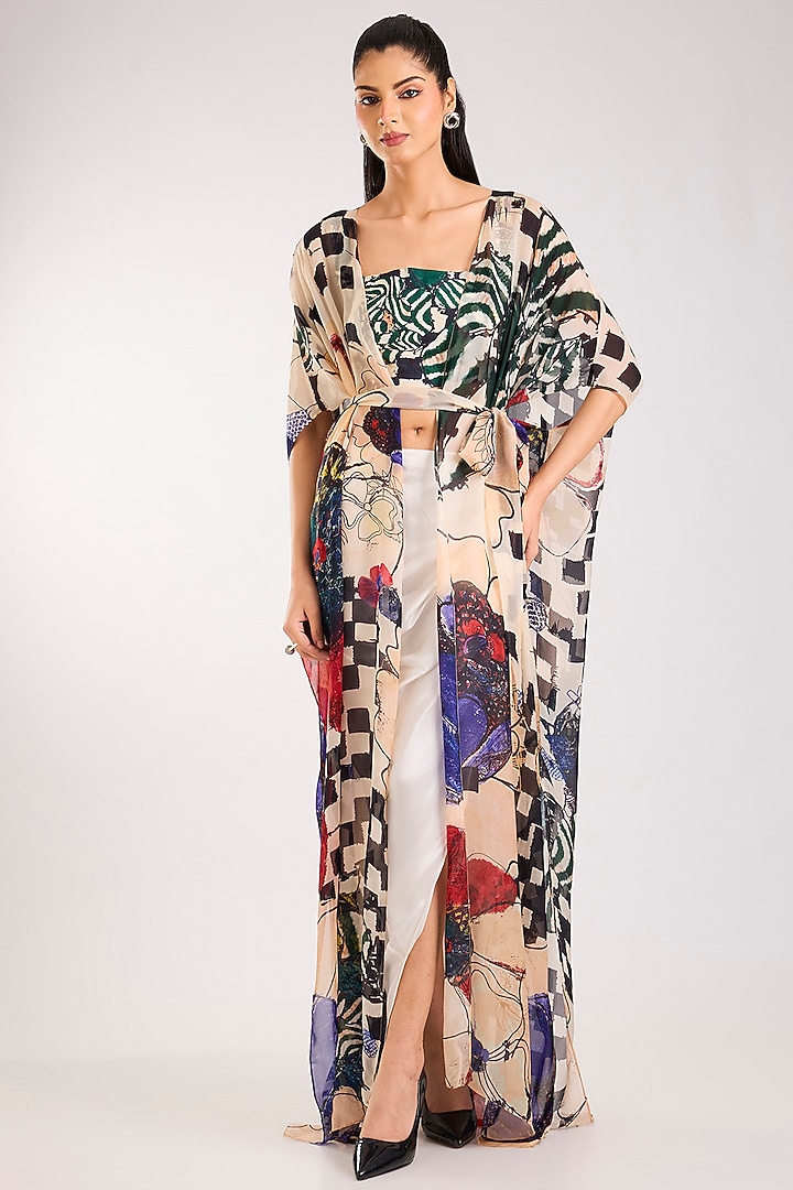 Multi-Colored Chiffon Printed Cape Set by Saaksha & Kinni at Pernia's Pop Up Shop