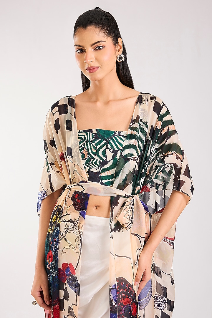 Multi-Colored Chiffon Printed Cape Set by Saaksha & Kinni at Pernia's Pop Up Shop