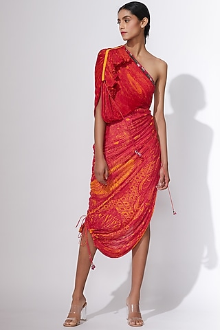 Pink & Yellow Chiffon Embroidered Dress by Saaksha & Kinni