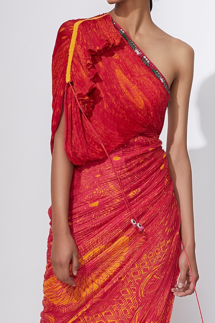 Pink & Yellow Chiffon Embroidered Vacation Dress by Saaksha & Kinni at Pernia's Pop Up Shop