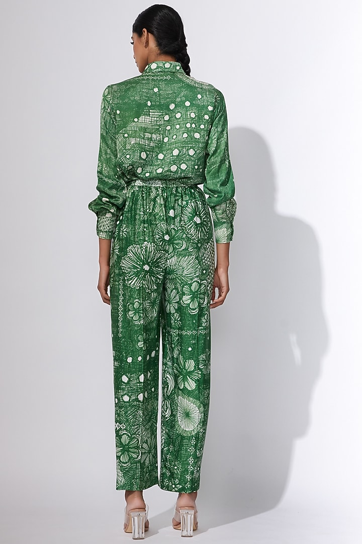 Green Abstract Printed Trousers by Saaksha & Kinni at Pernia's Pop Up Shop