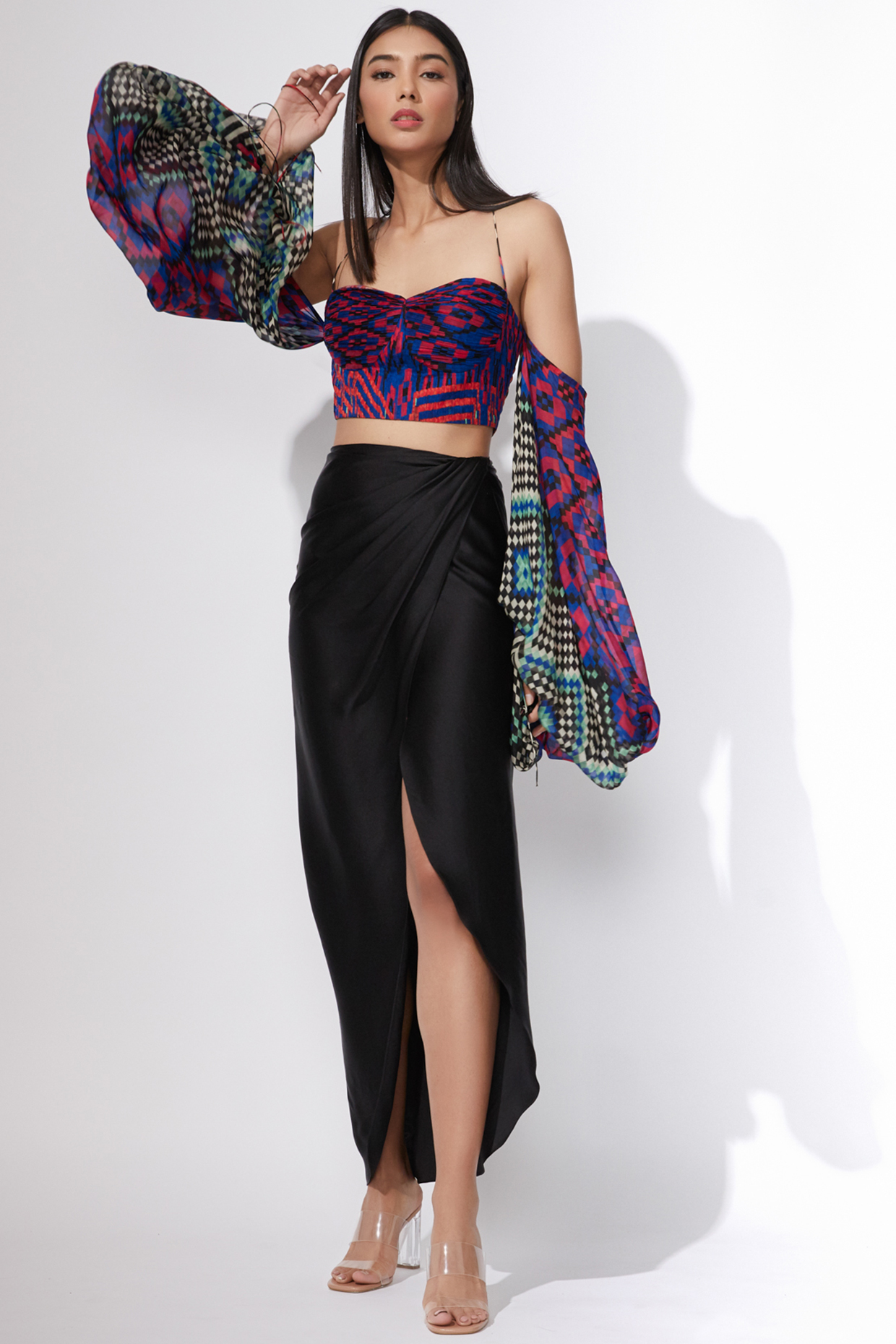 Multi Colored Pleated & Printed Blouse by Saaksha & Kinni at Pernia's Pop Up Shop