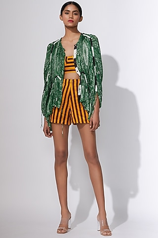 Mustard & Black Striped Shorts by Saaksha & Kinni