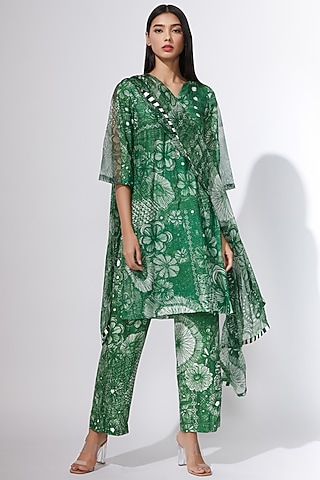 Green Floral Printed Trousers by Saaksha & Kinni