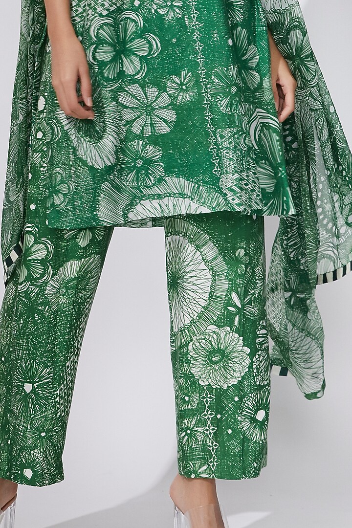 Green Floral Printed Trousers by Saaksha & Kinni at Pernia's Pop Up Shop
