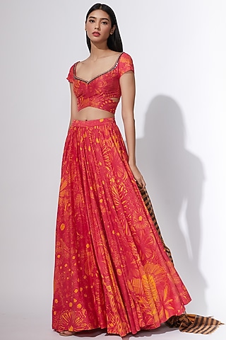 Pink & Yellow Embroidered & Printed Blouse by Saaksha & Kinni