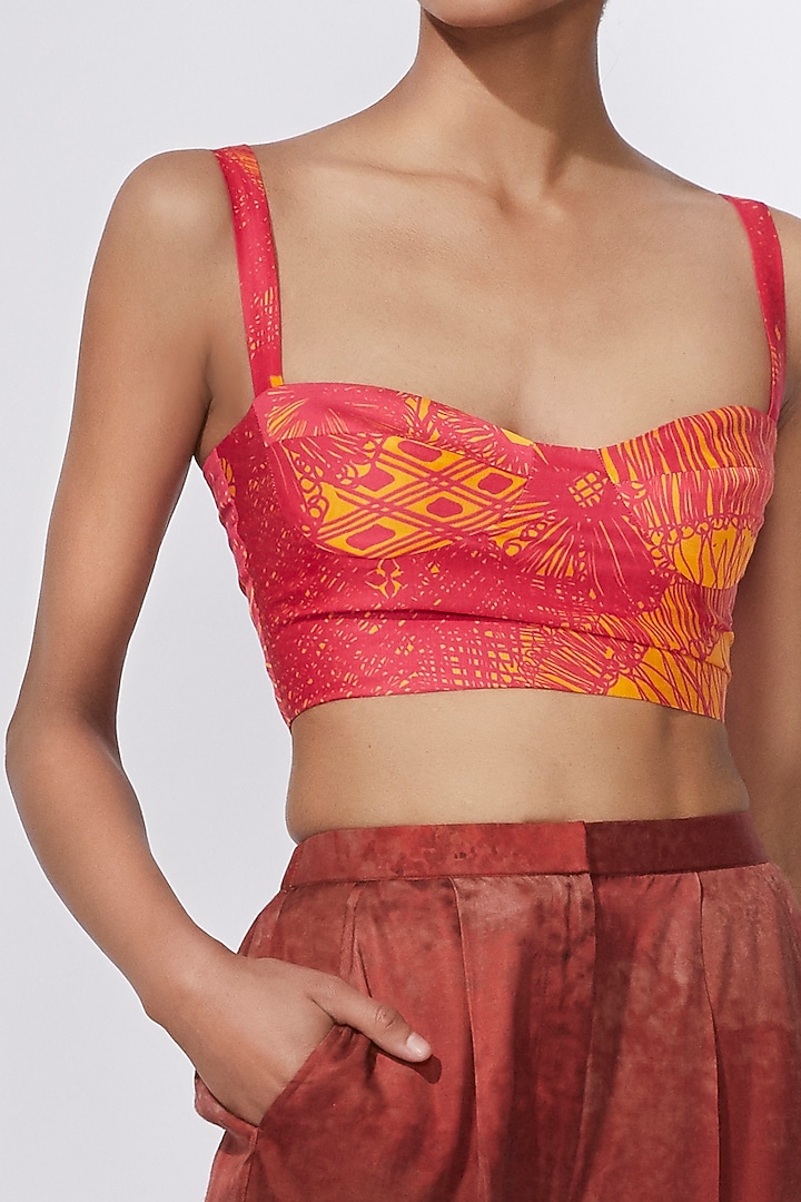 Pink & Yellow Printed Bustier by Saaksha & Kinni at Pernia's Pop Up Shop
