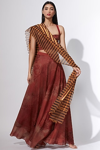 Mustard & Black Striped Dupatta by Saaksha & Kinni