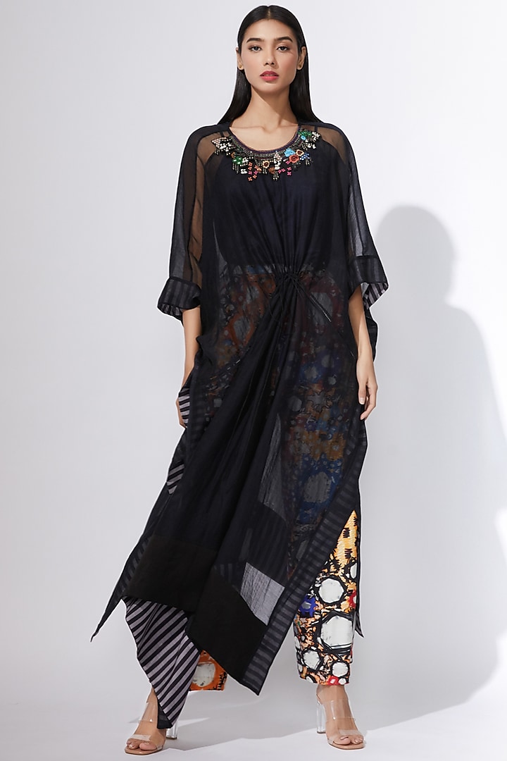 Black Embroidered Kaftan by Saaksha & Kinni