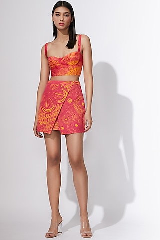 Pink & Yellow Printed Wrap Skirt by Saaksha & Kinni