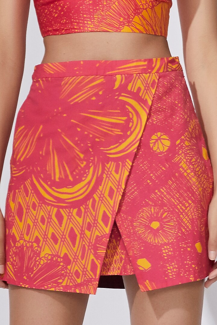 Pink & Yellow Printed Wrap Skirt by Saaksha & Kinni at Pernia's Pop Up Shop