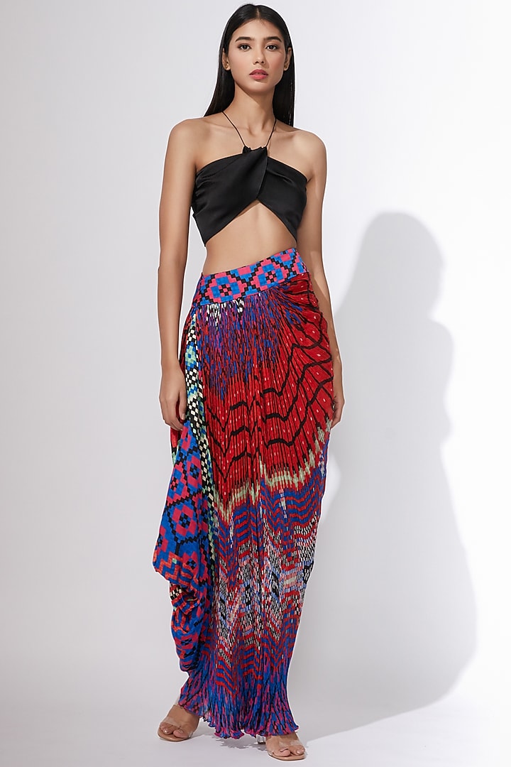 Multi-Colored Chiffon Abstract Printed Maxi Skirt by Saaksha & Kinni