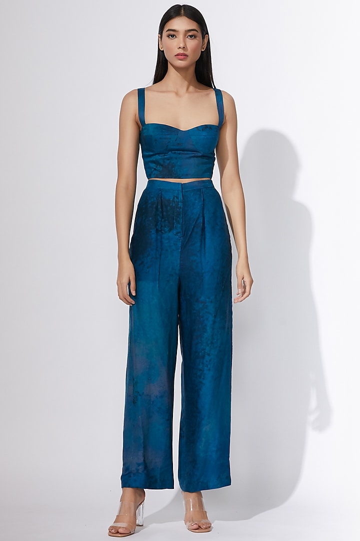 Turquoise Blue Printed Trouser by Saaksha & Kinni