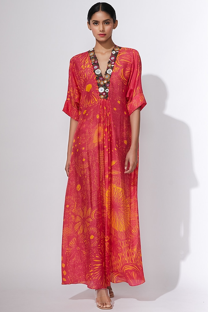 Pink & Yellow Printed Kaftan by Saaksha & Kinni