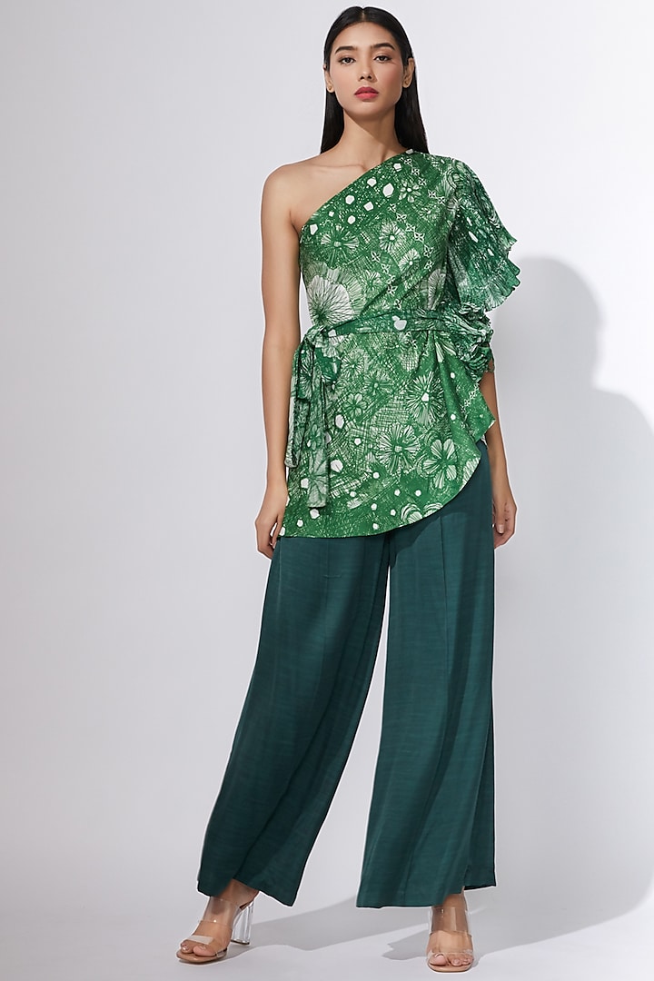 Green Satin Trousers by Saaksha & Kinni