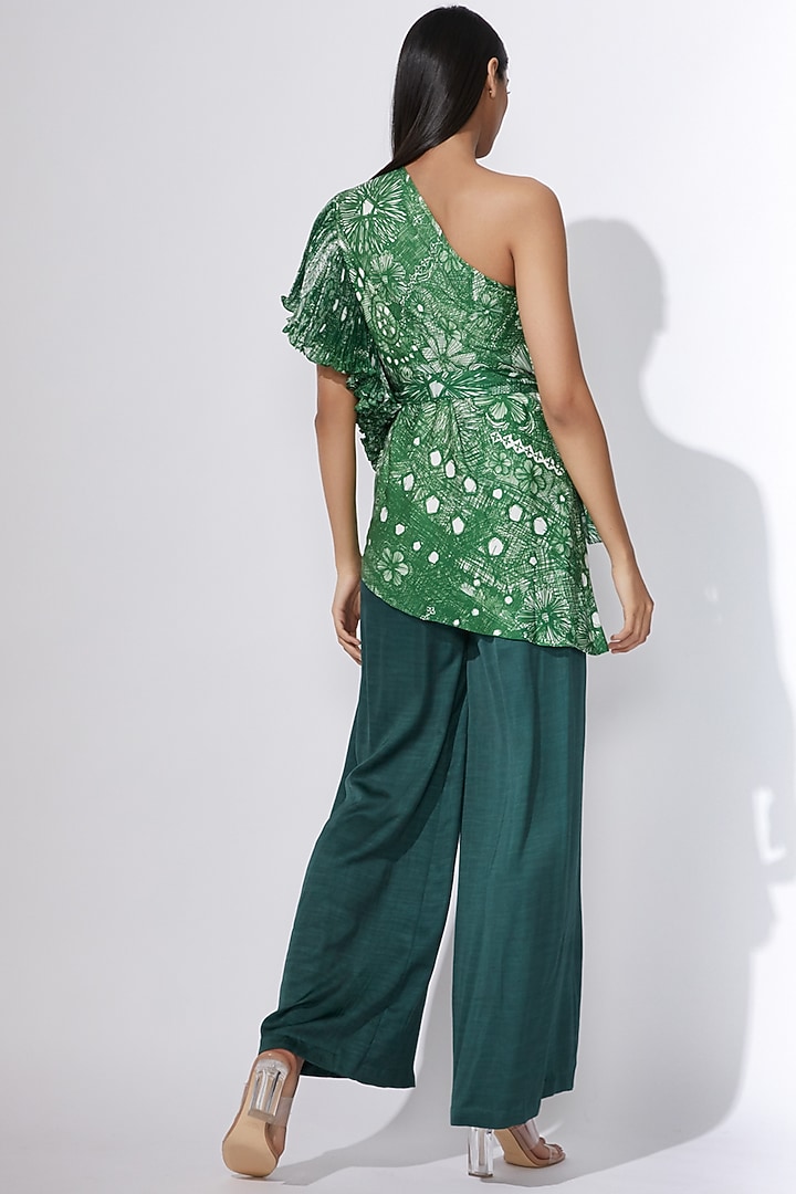 Green Printed One Shoulder Blouse by Saaksha & Kinni at Pernia's Pop Up Shop