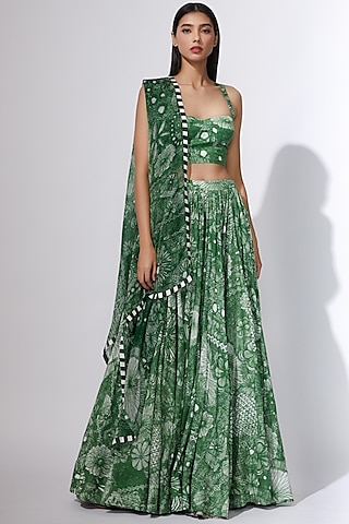 Green Printed Chiffon Dupatta by Saaksha & Kinni