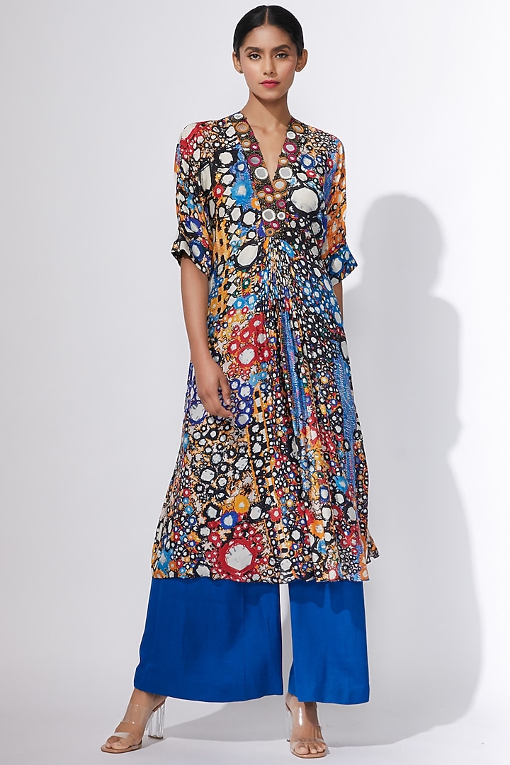 Blue Printed & Embroidered Kurta by Saaksha & Kinni at Pernia's Pop Up Shop