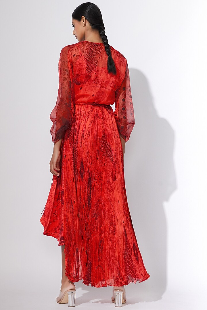 Coral Chiffon Abstract Printed Maxi Vacation Dress by Saaksha & Kinni at Pernia's Pop Up Shop