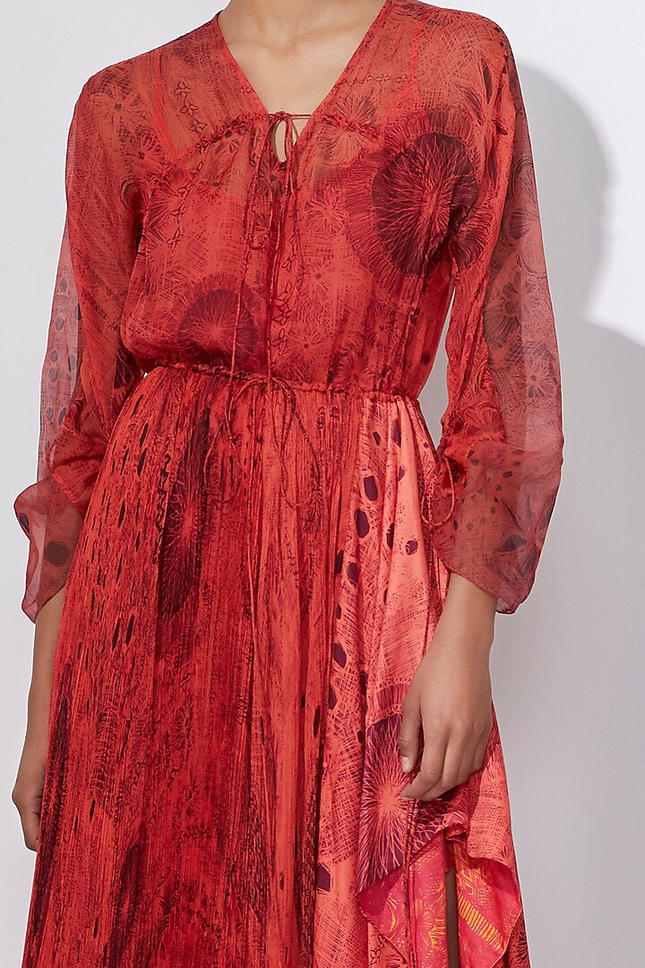 Coral Chiffon Abstract Printed Maxi Vacation Dress by Saaksha & Kinni at Pernia's Pop Up Shop